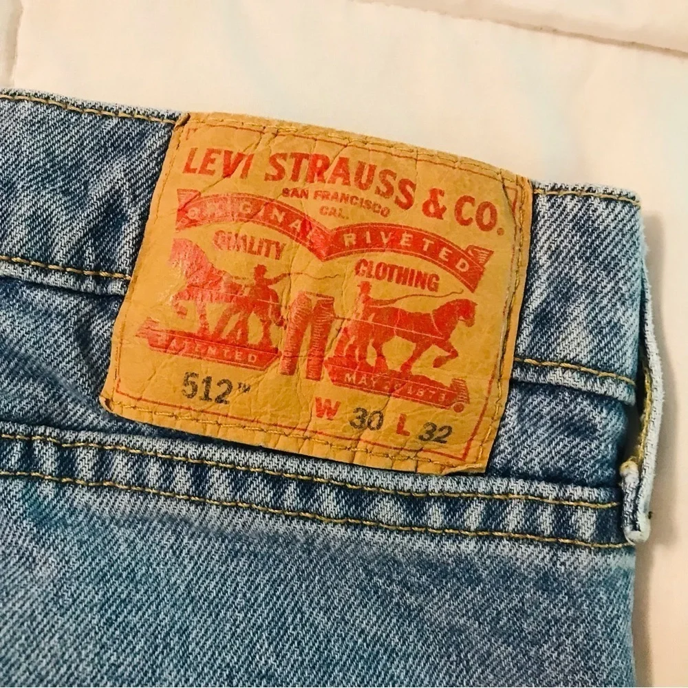 Levi's 512 Distressed Slim Taper Leg Men's Blue Jeans Size 30 30x32 ripped knees